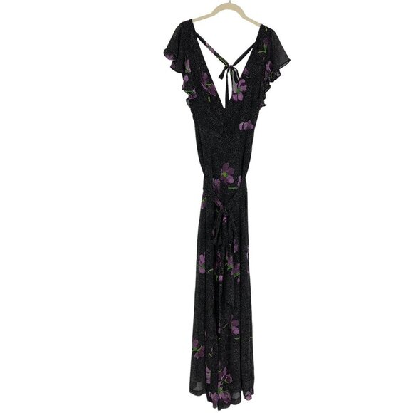 Urban Outfitters Gratilda Ruffle Black Purple Floral  Print backless Jumpsuit 2 - Picture 2 of 16